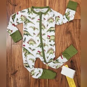 NWT Baileys Blossom Bamboo Pajamas In Dino Holiday Print.  3-6m Baby Boy